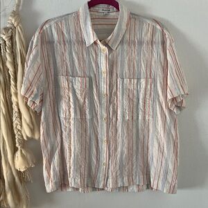 Madewell White and Orange Striped Button-Down Shirt